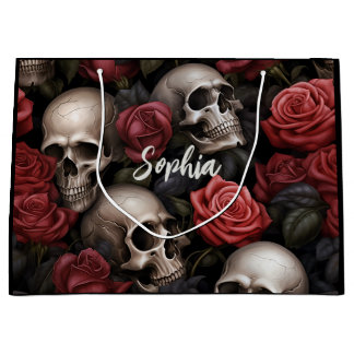 バラとスカル ラージペーパーバッグ