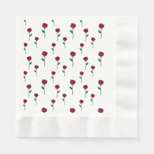 バラとステムロマンチックなバレンタインデーデザイン 縁ありランチョンナプキン (正面)