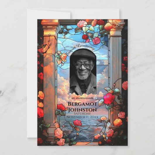 バラとステンドグラス葬儀 案内状 (正面)