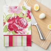 バラとストライプキッチンタオル キッチンタオル (四つ折り)