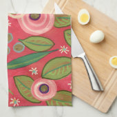 バラとストライプティータオル キッチンタオル (四つ折り)