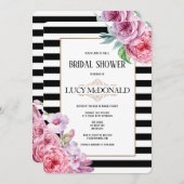 バラとストライプブライダルシャワーの招待 招待状 (正面/裏面)
