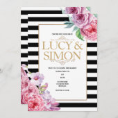 バラとストライプ結婚式招待状 招待状 (正面/裏面)