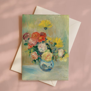 バラとダリアの花瓶  ルノアール カード