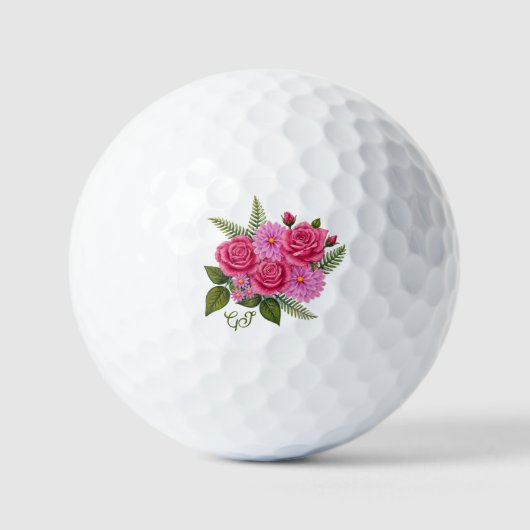 バラとダリアの花 ゴルフボール (正面)