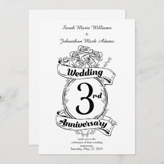 バラとツル 恋人たちの3回目の結婚記念日 招待状 (正面/裏面)