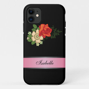 バラとデイジーのピンク2 名前入り iPhone 11 ケース