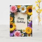 バラとデイジーの誕生日カード カード (黄色い花)