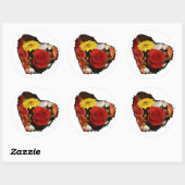 バラとデイジージャグドエッジハートフローラブーケ ラウンドシール (シート)