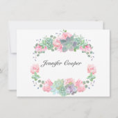 バラとデスクからの多肉食Aパーソナル ノートカード (正面)