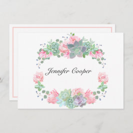 バラとデスクからの多肉食Aパーソナル ノートカード