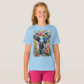 バラとトンボのパッチワークの象 Tシャツ (正面フル)