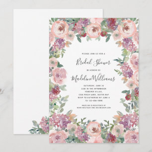 バラとハイドランジアの結婚前お茶会招待状 招待状