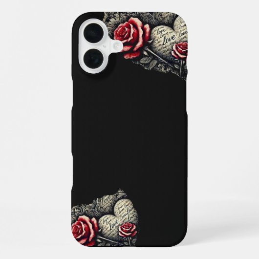 バラとハートのカリグラフィー iPhoneケース (裏面)