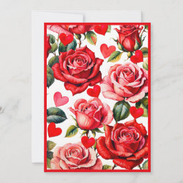 バラとハートのガレンティンパーティーへの招待状 招待状