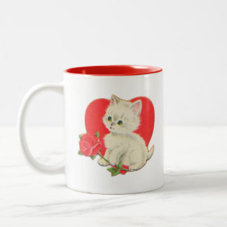 バラとハートの子猫 ツートーンマグカップ