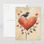 バラとハートバードラブヴィンテージ ポストカード (正面/裏面)