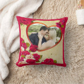 バラとハートフレームカスタムカップル家族の写真 クッション (ブランケット)
