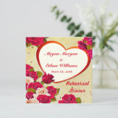 バラとハートフレームリハーサルディナーフラットカード 招待状 (スタンド正面)