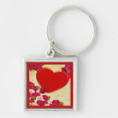 バラとハートフレーム写真の追加 キーホルダー (正面)