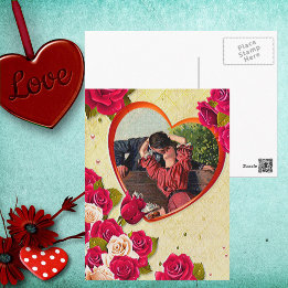 バラとハートフレーム写真の追加 ポストカード