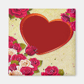 バラとハートフレーム写真の追加 マグネット (正面)