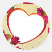 バラとハートフレーム写真の追加 ラウンドシール (正面)