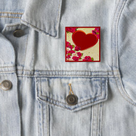 バラとハートフレーム写真の追加 缶バッジ