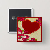 バラとハートフレーム写真の追加 缶バッジ (正面&裏面)