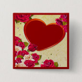 バラとハートフレーム写真の追加 缶バッジ (正面)