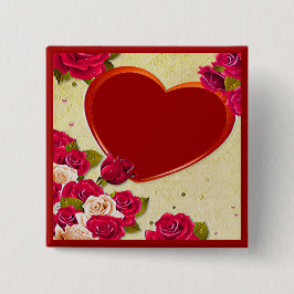 バラとハートフレーム写真の追加 缶バッジ