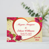 バラとハートフレーム日付を保存スモールフラットカード セーブザデート (スタンド正面)