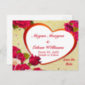 バラとハートフレーム日付ポストカードの保存 案内ポストカード (正面/裏面)