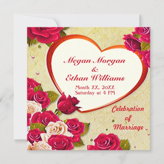 バラとハートフレーム結婚式招待状 招待状 (正面)
