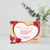 バラとハートフレームRSVPとメニューポストカード インビテーションポストカード (スタンド正面)