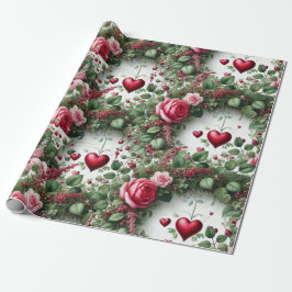 バラとハートヴァレンティーンズデイラッピング紙 ラッピングペーパー
