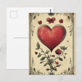 バラとハートヴィンテージバレンタインデー ポストカード (正面/裏面)