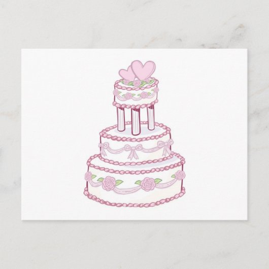 バラとハート結婚のケーキ ポストカード (正面)