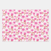 バラとハート パターン(の模様が)ある ラッピングペーパーシート (正面)