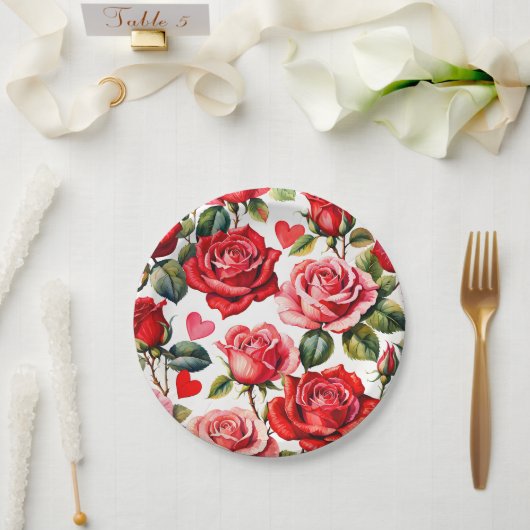 バラとハート ペーパープレート (ウェディング)