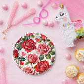 バラとハート ペーパープレート (パーティー)