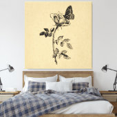 バラとバタフライヴィンテージアート キャンバスプリント (インサイチュ (寝室))