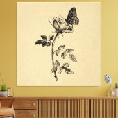 バラとバタフライヴィンテージアート キャンバスプリント (インサイチュ (リビング))