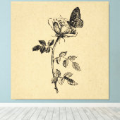バラとバタフライヴィンテージアート キャンバスプリント (インサイチュ (ウッドフロア))