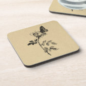 バラとバタフライヴィンテージアート コースター (左側)