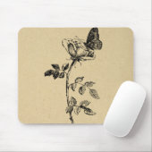 バラとバタフライヴィンテージアート マウスパッド (マウス)