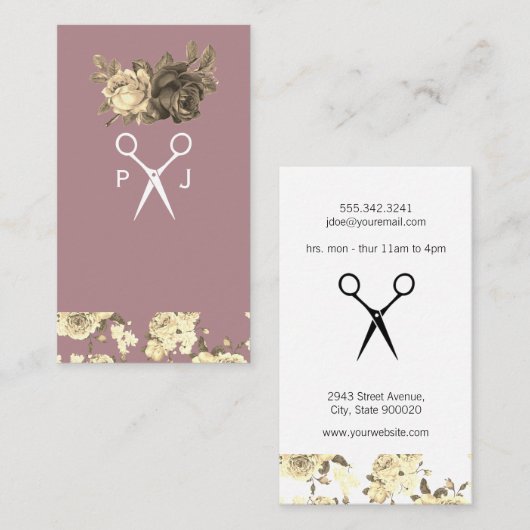 バラとパターエレガントンサロンシアースモノグラム 名刺 (正面/裏面)