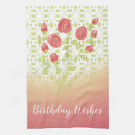 バラとパターン キッチンタオル