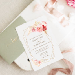 バラとパンパスグラス金ゴールドフレーム結婚ズ 招待状