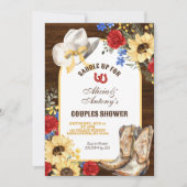 バラとヒマワリ素朴ブーツ対シャワー 招待状 (正面)